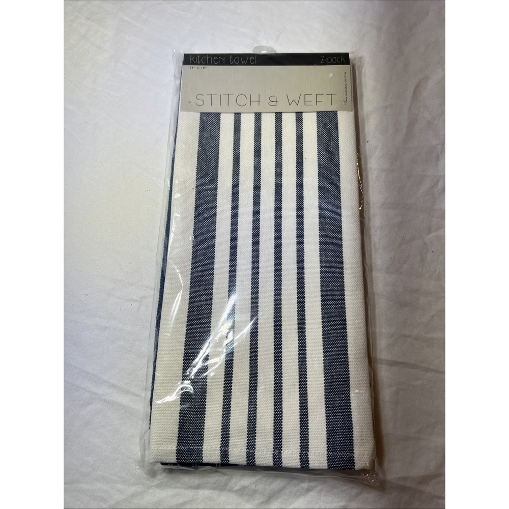 Stitch & Weft Kitchen Towel 28"x18" Blue And White 2pk
